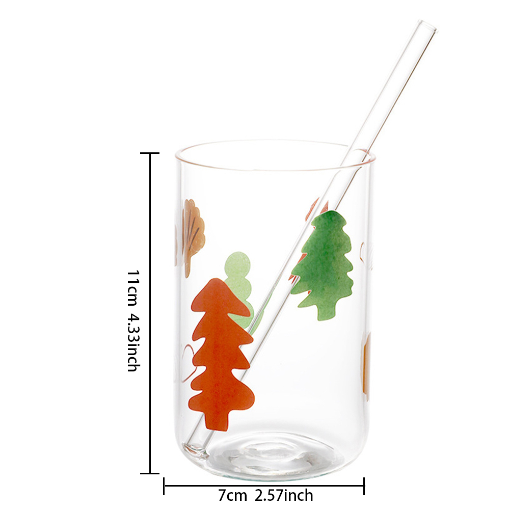 Cute Fruit Printed Glass Mug Cup Heat-resistant Milk Juice Glass Water Cup with Straw Beer Coffee Cup Whiskey Lemon Tea Mugs: H 300ml