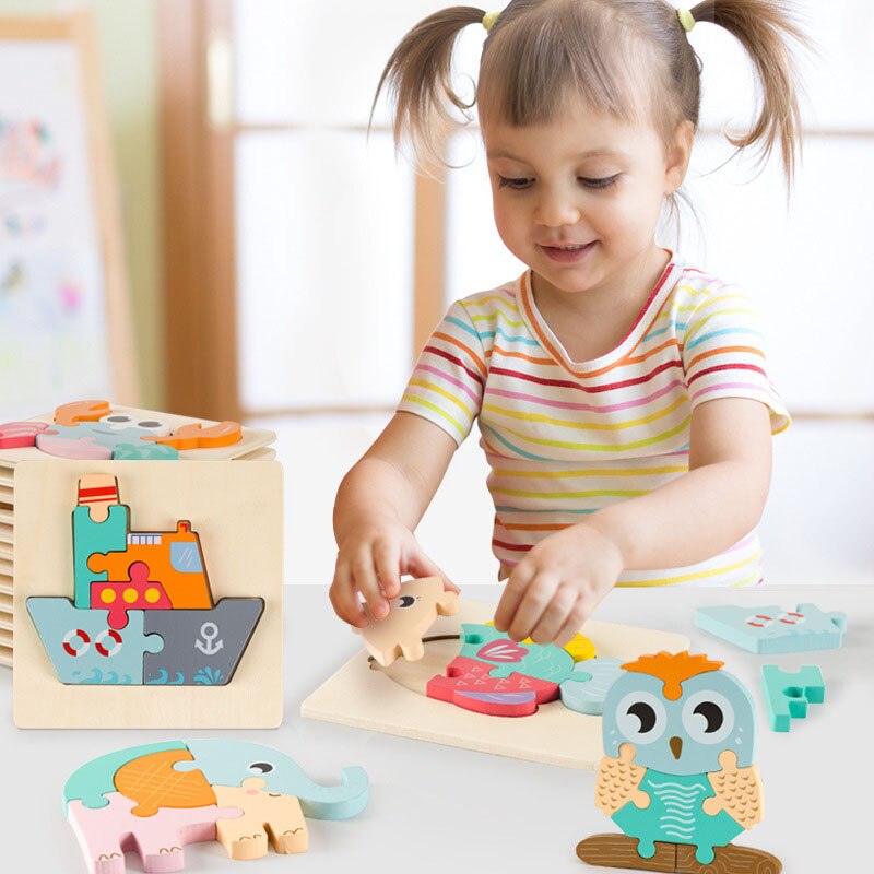 Cartoon Animal 3D Puzzles For Kids Wooden Toys Montessori Educational Toys For Children Wooden Puzzles Montessori Toys Baby