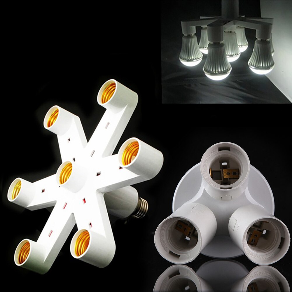 E27 splitter adapter konverter sokkel led lys lampe pære splitter adapter konverter 3/7 hoder skrue lampe sokkel holder hvit