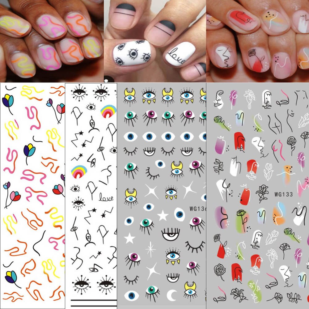 1 Pcs Abstracte Lijn Patroon Eye 3D Nail Sticker Nail Slider Art Diy Decoraties Sticker Voor Manicure Diy Lijm tips