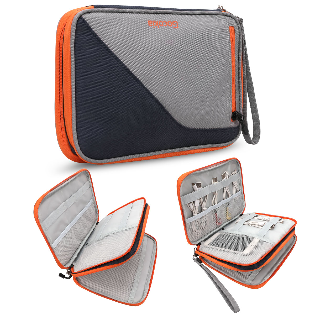 Tragbare Reiseetui für elektronische Accessoires, Kabel-Organizer-Tasche, Gerät-Tragetasche für iPad, Kabel, Strom, USB-Blitz-Laufwerk, Ladegerät: braun