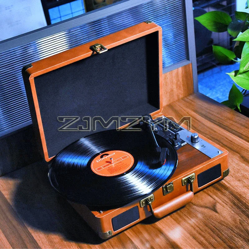 Reproductor de discos de vinilo portátil vintage, tocadiscos de tres velocidades ajustables Bluetooth 5,0 con salida de sonido de cubo, tocadiscos pроигры eusтль