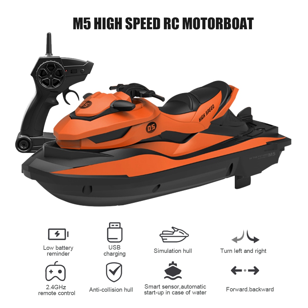 Rc Motorboot M5 2.4G Mini Afstandsbediening Rc Boot Motorboot 10 Km/h Hoge Snelheid Kinderspeelgoed Model Voor waterskiën In Zomer
