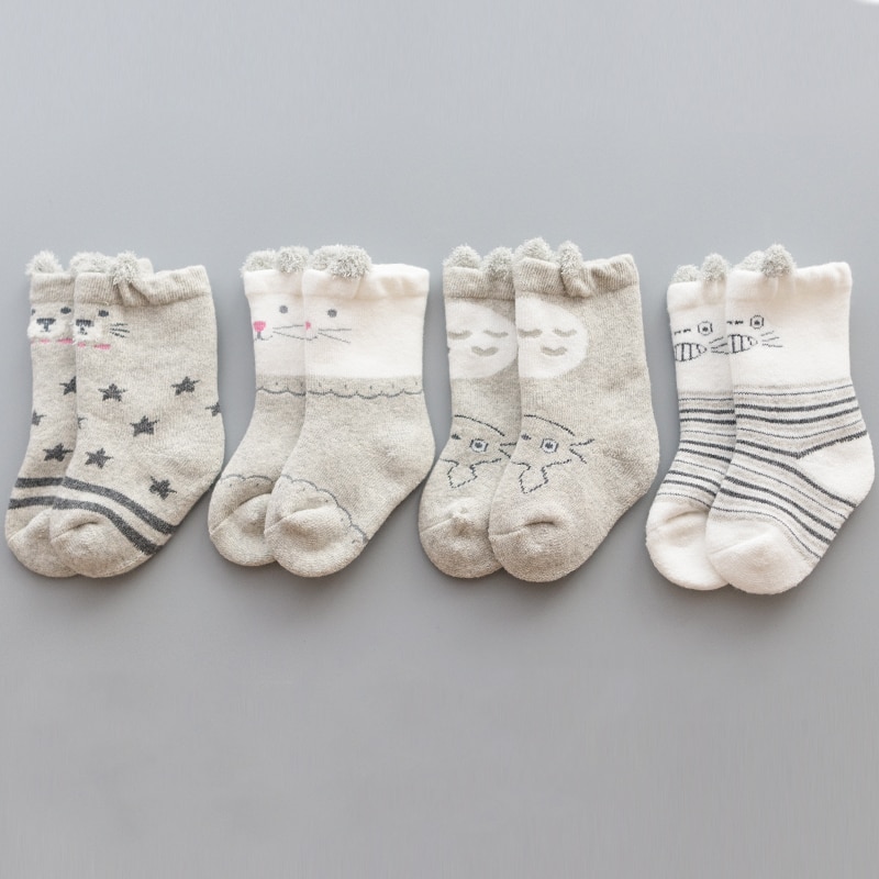 4 par/lot 0-24m baby värmestrumpor flicka pojke barn strumpa för vinter barn korta strumpor för unisex baby tecknad film