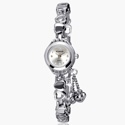 KIMIO Women Bracelet Watch Ladies Tassel Dress Quartz Watch Clock Hollow Love Hearts Steel Strap Wrist Watch Montre Femme: white watch