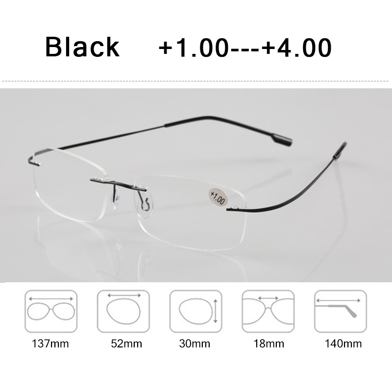 Uindfattede læsebriller mænd kvinder anti-blåt lys ultralette hukommelsesbriller titanium presbyopiske briller dioptri hd-linse  +1.0 +4.0
