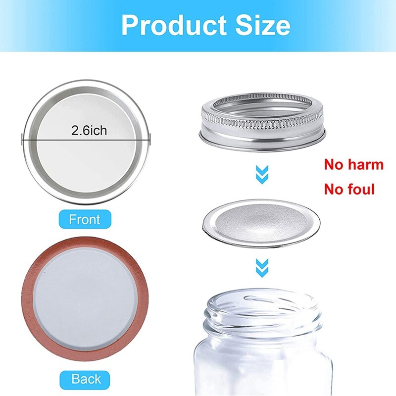 130Pcs Mason Jar Canning Lids, Reusable Leak Proof Split-Type Seal Lids With Silicone Seals Rings.(70Mm)