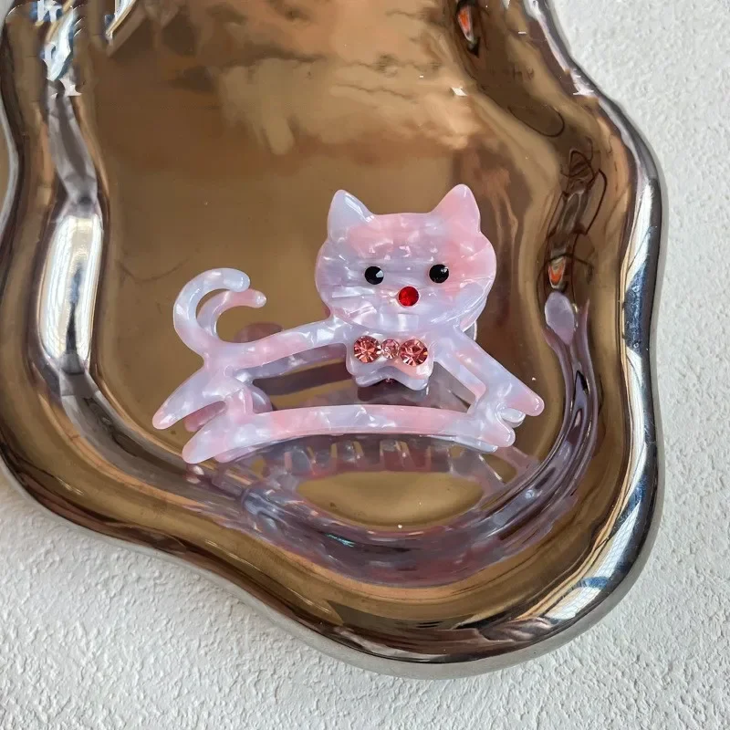 Pinza para el pelo de gato con diamantes de imitación para mujer y niña, pinzas para el pelo de acetato con dibujos de animales, gatito y cangrejo, accesorios para el cabello Kawaii: Azul