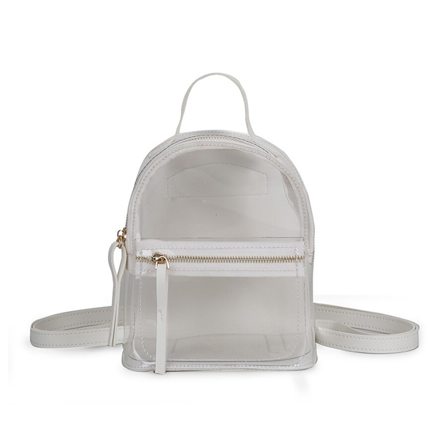 Transparent Backpack Women Female Backpack School Bag for Teenage Girl Casual Waterproof PVC Travel Bag Mochila: white