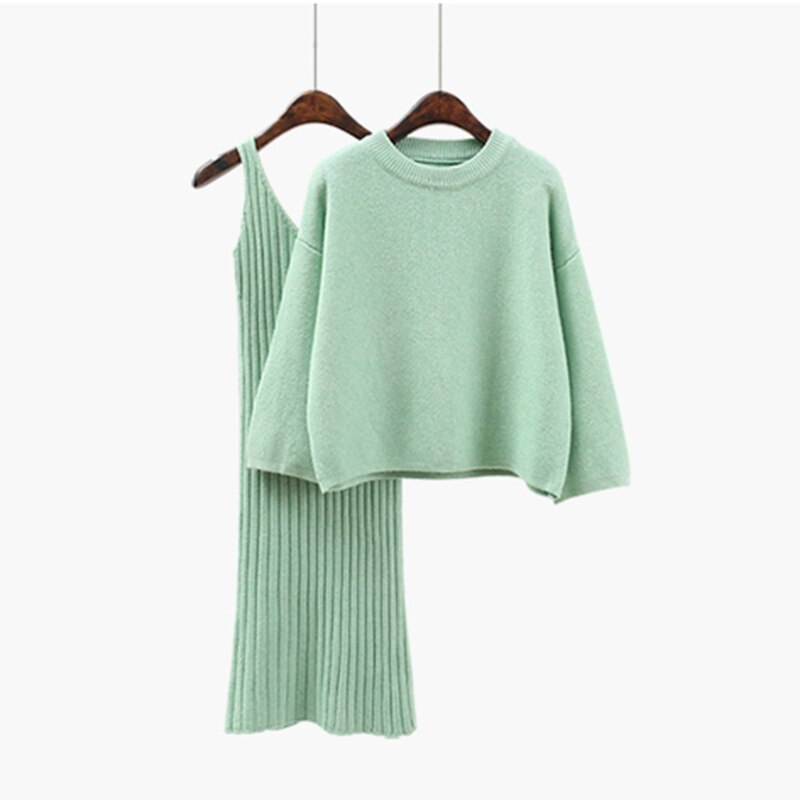 Losse Trui pak Vrouwen Mode tweedelige Jurk Effen kleur Trui Gebreide Jurk Ronde hals Mid lange Vrouwelijke Knit jurk DD856