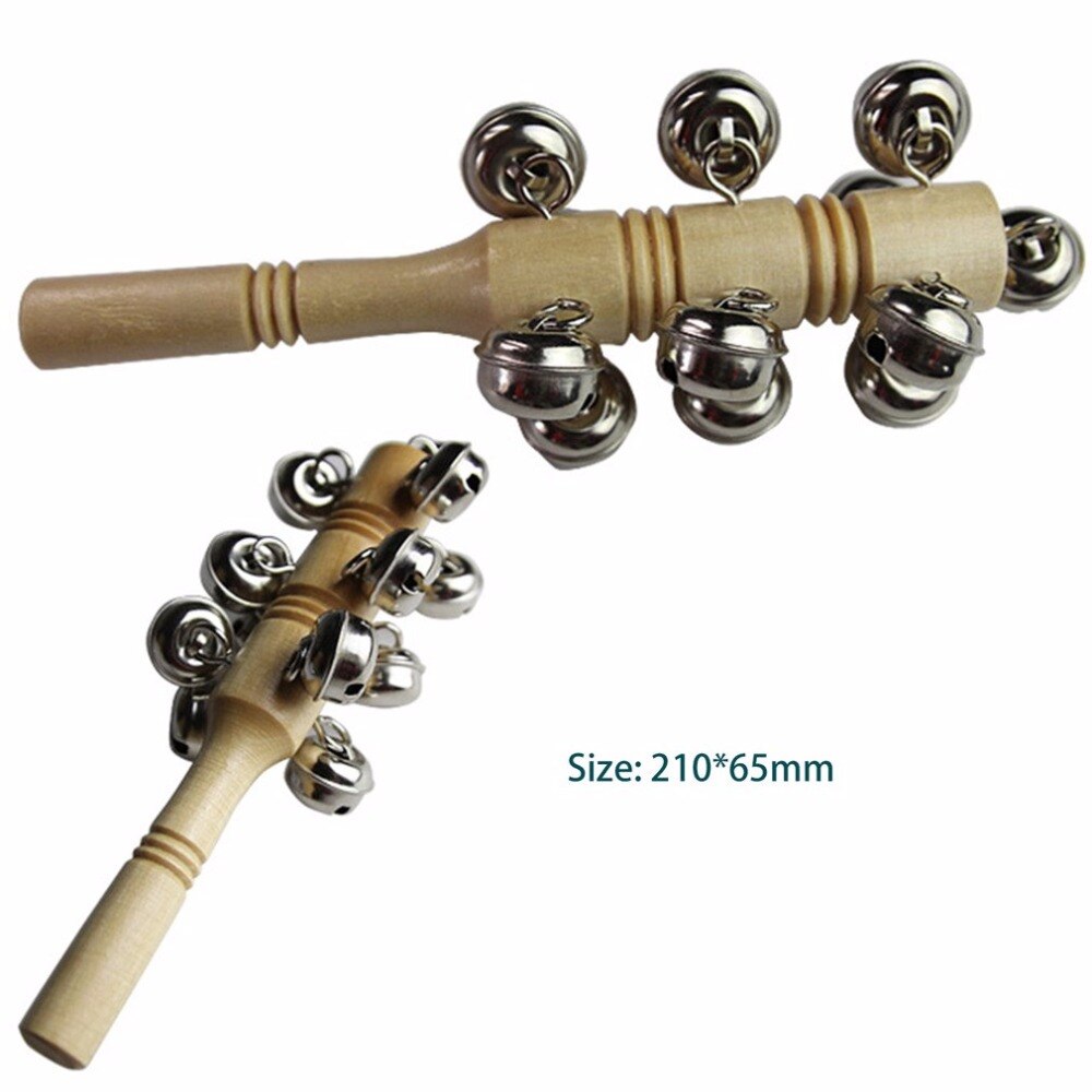 Trä baby skallra barn leksak musikinstrument handtag trä aktivitet bell stick shaker för barn inspirerande musikkänsla
