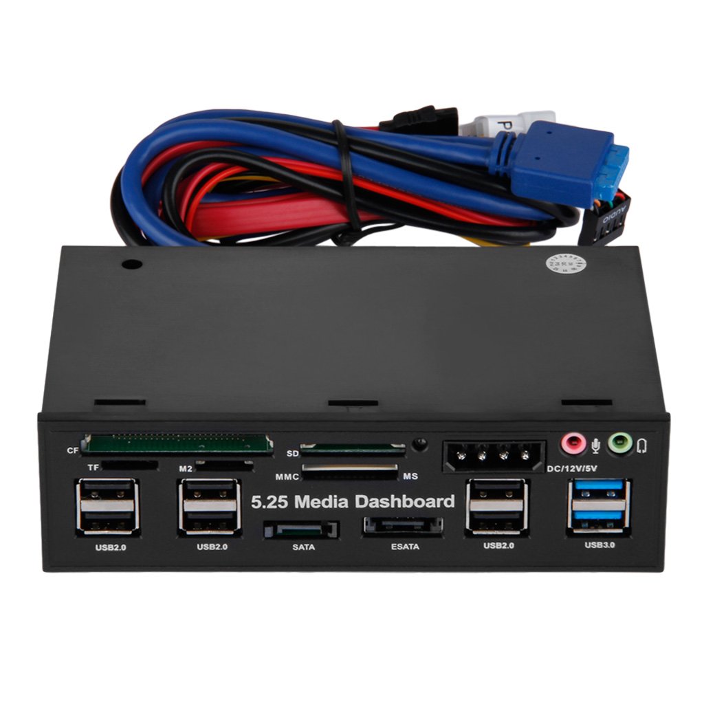 Multifunktion 5.25 "mediedashboard kortlæser usb 2.0 usb 3.0 20- pin e-sata sata frontpanel