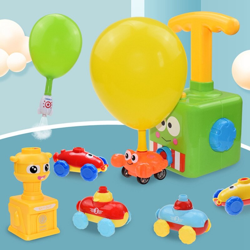 Ballon Aangedreven Launch Auto Opblaasbare Ballon Pomp Hand Push Mini Plastic Air Power Ballon Racer Voertuig Auto Speelgoed Voor Kinderen