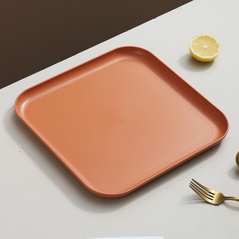 Inyahome Set of 1/4/10 Wheat Straw Square Dinner Dish Snack Dessert Plates for Vegetable Fruit Cake Bread Serving Plate Tray: green / 10.5 inches