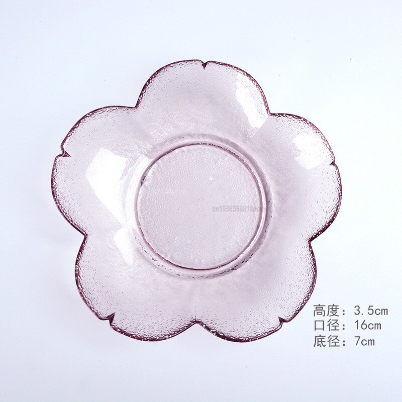 Japanese Cherry Blossom Plate Transparent Pink Glass Saucer Glass Salad Bowl Salad Bowl Set Dish Set: E
