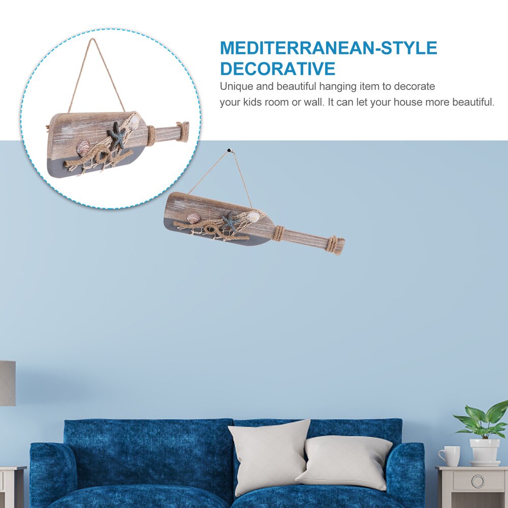 Mediterranean Style Wooden Oar Hanging Decor Retro Hanging Pendant for Home