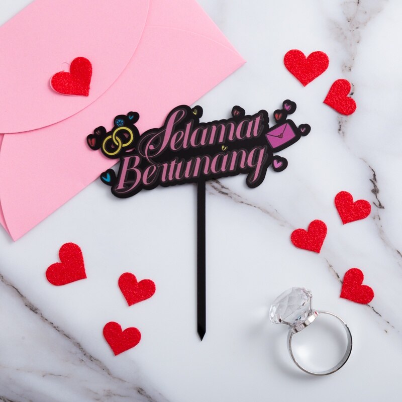 Selamat Bertunang Acrylic Cake Topper Happy Engagement Cake Decoration Flower Series: K Selamat B