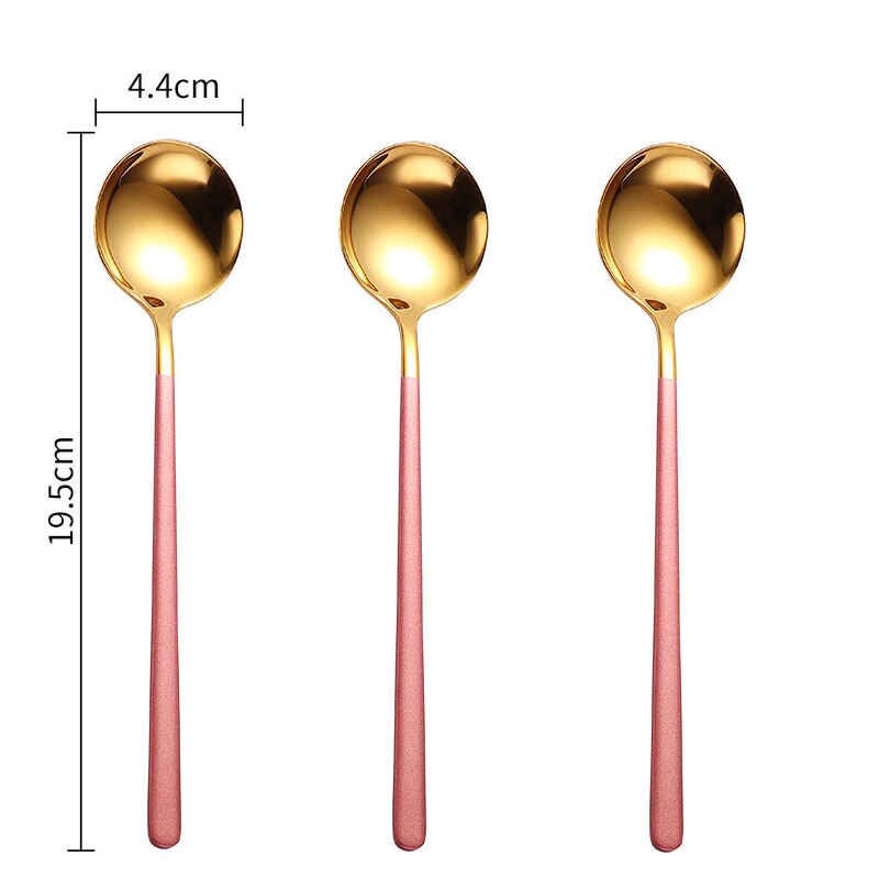 Ensemble de cuillères à thé à Long manche en or, 3 pièces, cuillères à thé en acier inoxydable de alimentaire, pour Dessert, café et crème glacée, accessoires de cuisine: 3pcs pink gold