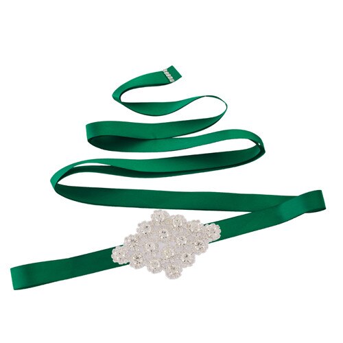 Trixy  s10 diamanten riemen bruidsriem strass riem sjerpen trouwjurk riem avondjurk riem chique riem voor vrouwen huwelijk: Donkergroen