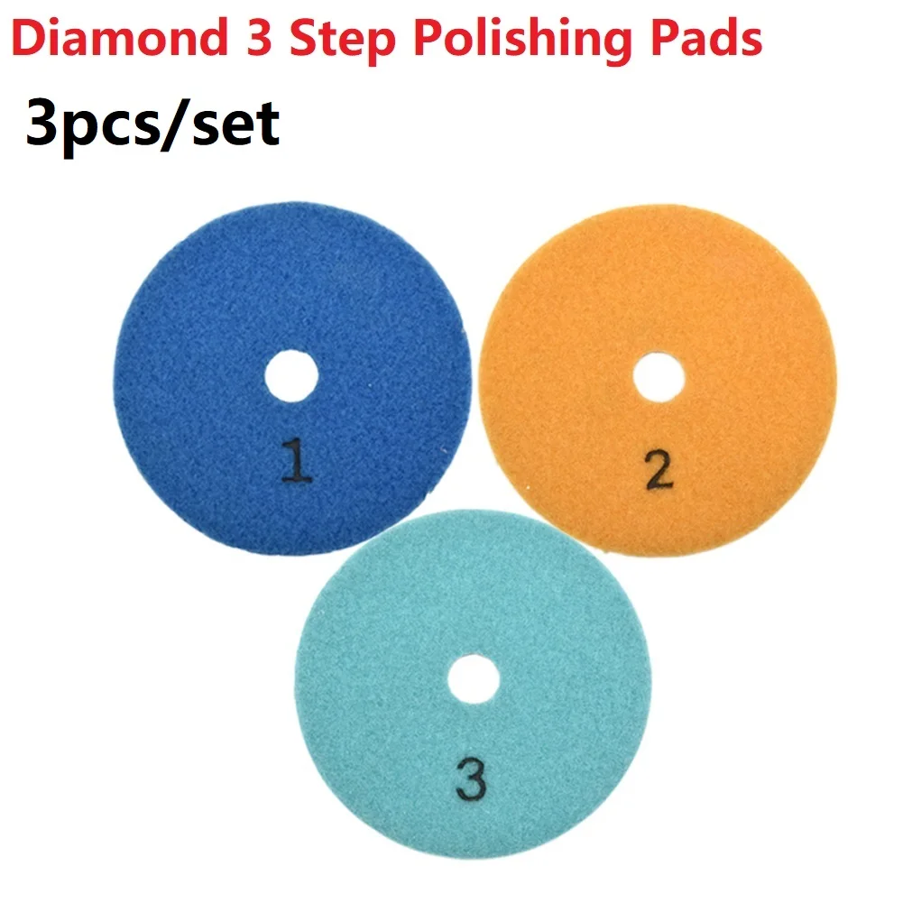 3PC Polishing Pads Granite Polishing Tool Pad Sanding Disc 4 Inch 100mm Dry/Wet Diamond 3 Step Polishing Granite Marble Disk: Brown