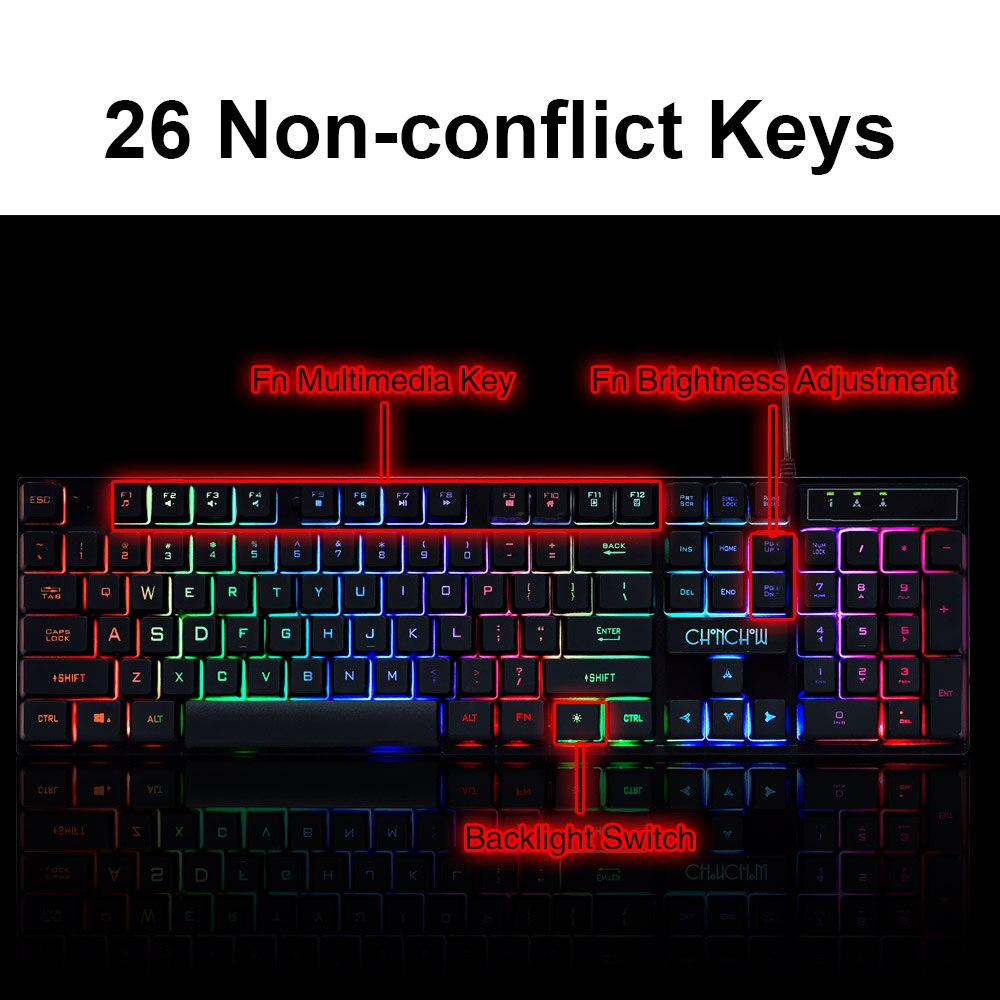 Chonchow Gaming Keyboard Mouse Set Wired Gaming Keyboard 104 Key Mechanical Feeling with RGB Backlight 3200 DPI for PC Laptops