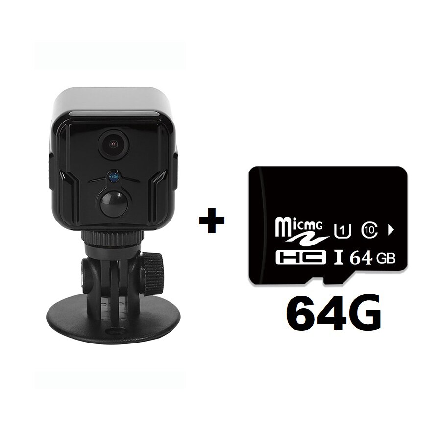 Battiphee – Mini caméra de Surveillance T9 IP WiFi sans fil, 1080P, Vision nocturne, enregistrement en boucle: With 64G Card