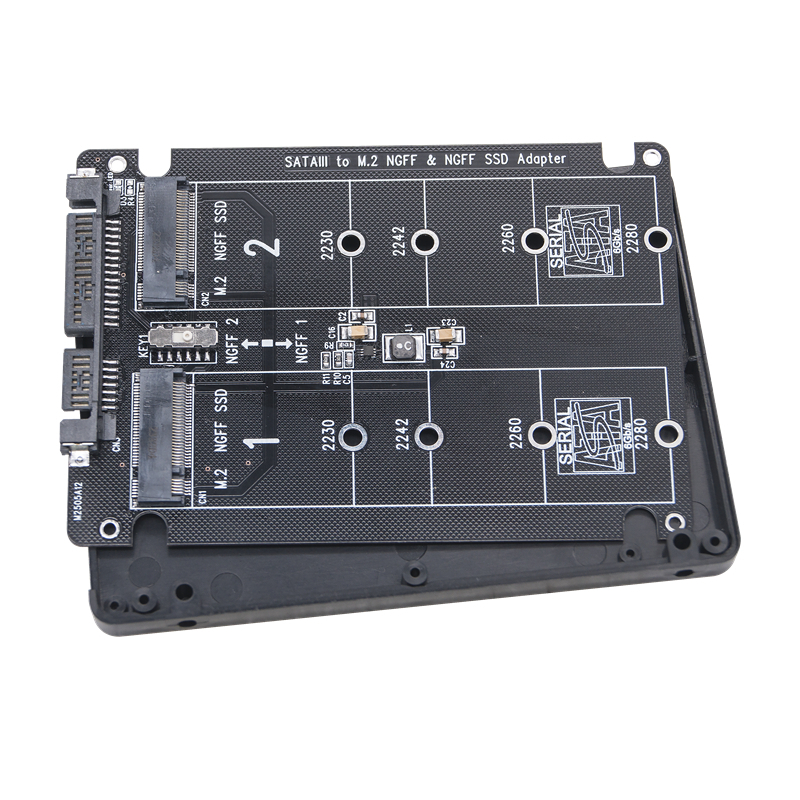 Adaptador Dual M.2 a SATA3.0, adaptador SSD de protocolo M.2 SATA, 2 puertos NGFF M.2 B Key a SATA 3,0 6Gbps, caja de tarjeta convertidora M2 a SATA
