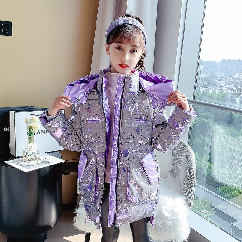 Veste réfléchissante de lumière pour filles, à la , sweat à capuche d'hiver, vêtements pour enfants de , vêtements d'extérieur pour 4-14 ans