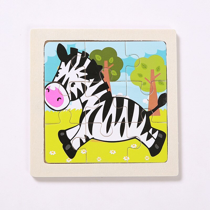 Mini Size 11*11CM Kids Toy Wood Puzzle Wooden 3D Puzzle Jigsaw for Children Baby Cartoon Animal/Traffic Puzzles Educational Toy: zebra