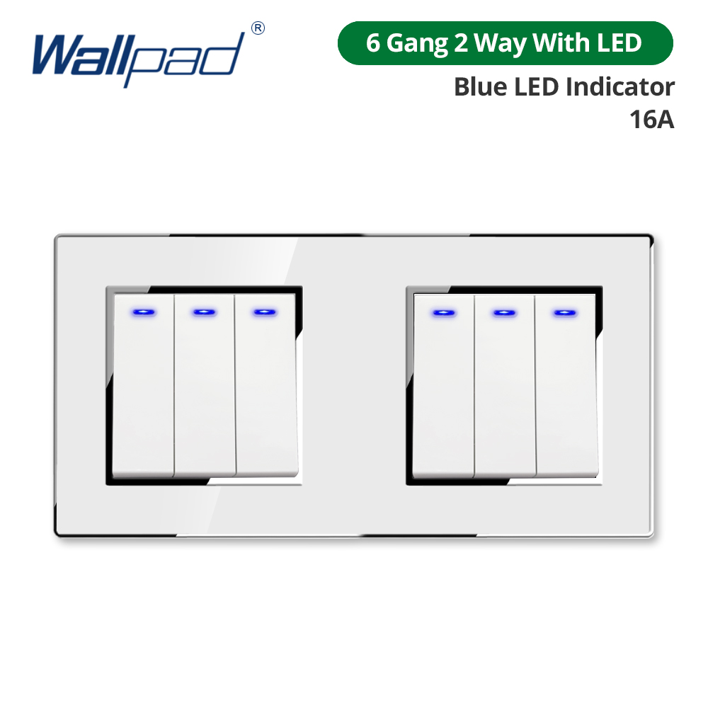 Wallpad White Acrylic Panel Wall Light Switch LED Dimmer USB Charge EU Socket Outlet 4 5 6 7 8 Gang 2 Way Reset 172*86mm: SKY BLUE