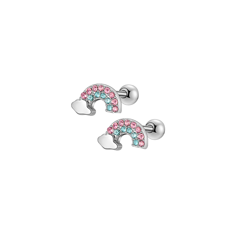1/ 6 paar hypoallergene oorbellen met schroefsluiting voor dames en meisjes, set 20g , 316l schattige oorbellen met zirkonia steentjes van roestvrij staal met schroefsluiting.: Imitatie rhodium plated