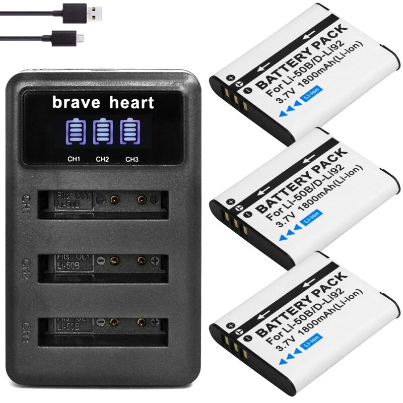 Batterie LI50B li 50B Li-50B avec 3lots de chargeur pour OLYMPUS SP 810 800UZ u6010 u6020 u9010 SZ14 SZ16 D755 u1010 SZ30 SZ20: charger and 3battery