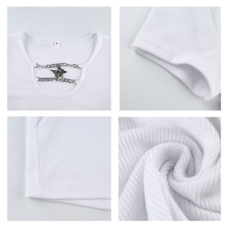 Mode Vrouwen Zomer Casual T-shirts Vlinder Hanger Decor O-hals Korte Mouw Brief Solid Slim Truien Top