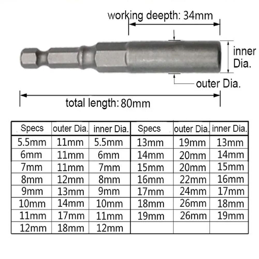 1Pcs Drive Socket Hex Socket Magnetic Nut Screwdriver 1/4" Hex Key Drill Bit Adapter 80mm Length Pneumatic Tool Accessory