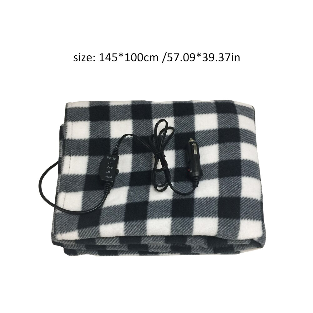 12V Electric Brushed Fleece Car Heated Blanket 4 4 Levels Temperature Adjustment Timing Heater Warmer With LCD Screen Display: Black  145x100cm