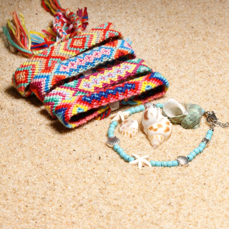 Lune fille 2 pièces coquille perles étoile de mer bracelets de cheville pour les femmes Double couche cheville jambe Bracelet à la main bohème fille bijoux directe