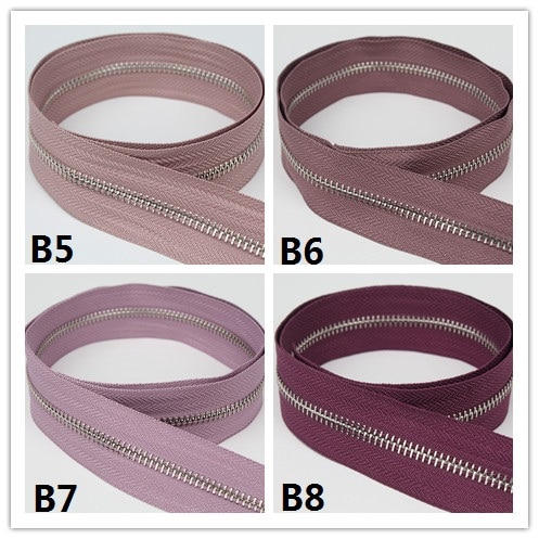 5#  zilveren metalen ritsen, enkele open einde, geelgoud, oranje, roze, fuchsia, paars, metalen rits, rol, 10 meter, veel