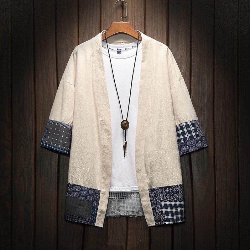 Japansk kimono traditionel herre tøj japansk kimono herre jakke mandlig kimono skjorte herre samurai kostume  aa001: 1 / Xxxl