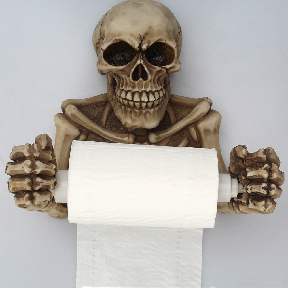 Porte-papier 3D rétro tête de mort, toilettes mural, boîte de rangement de papier toilette, boîte de rangement de salle de bains