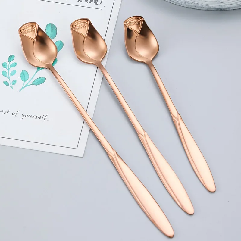 Long Handled Teaspoons Stainless Steel Coffee Spoon Ice Cream Dessert Tea Stirring Spoon for Picnic Kitchen Tableware Bar Tools