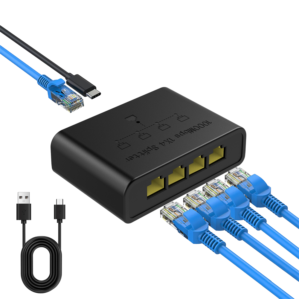 Ethernet-splitter 1 to 4, 1000 mbps højhastigheds-ethernet-kabelsplitter, gigabit  rj45 lan-netværksforlænger til cat 8/7/6/5e/5 -kabel