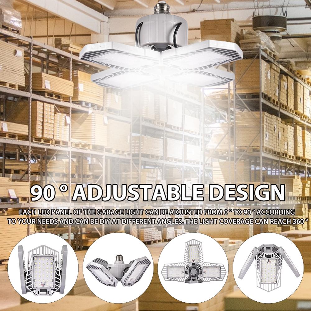 LED Garage Light Deformable Lamp Indoor Light with 4 Adjustable Panels for Warehouse Bar Basement