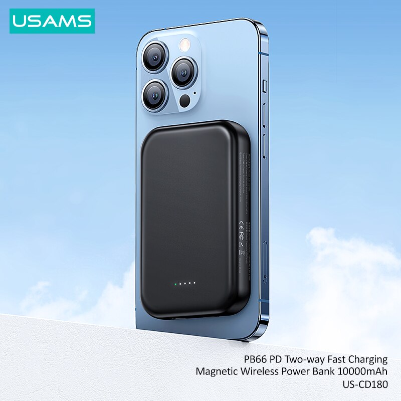 USAMS 20W 10000mAh magnetisch kabellos Schnell Ladung Energie Bank PD Zwei Weg Schnelle Aufladen Energie Für iPhone 12 13 batterie Pack