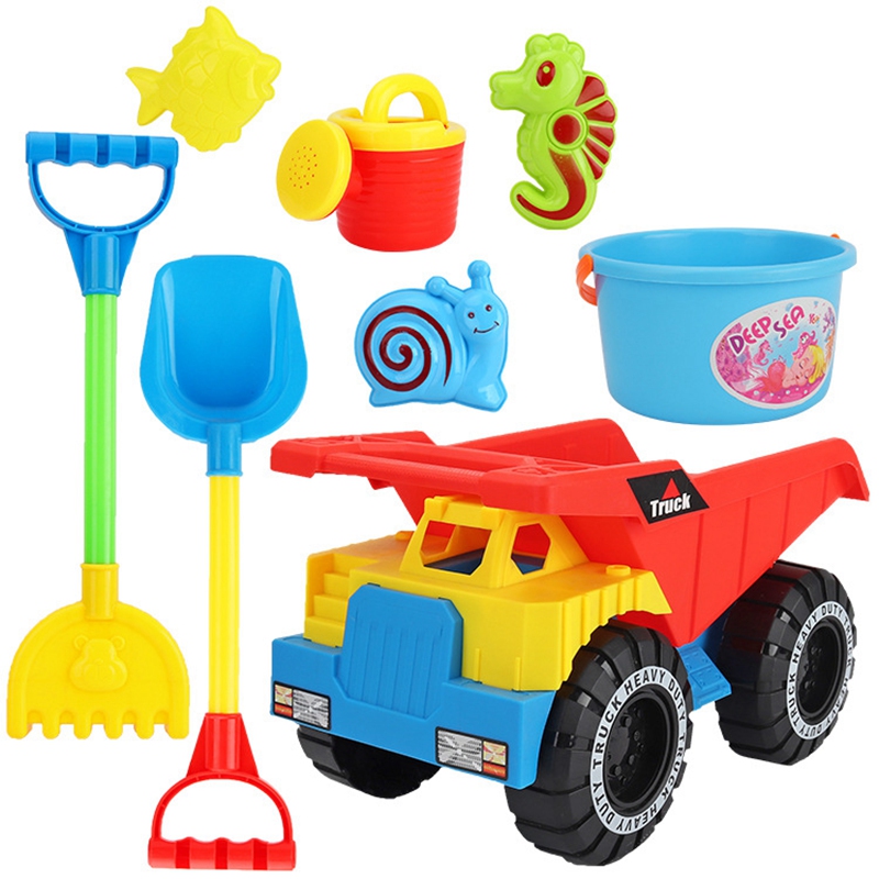 Set di giocattoli per sabbia da spiaggia per bambini Set di pala per camion di sabbia Kit di attrezzi per rastrelli stampi per animali marini annaffiatoio giocattoli per bambini piccoli