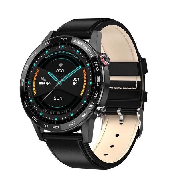 Opaska Smart Microwear L16 - Wodoodporna IP68, Monitor Tętna i Ciśnienia Krwi, Tracker Aktywności: Czarna skóra
