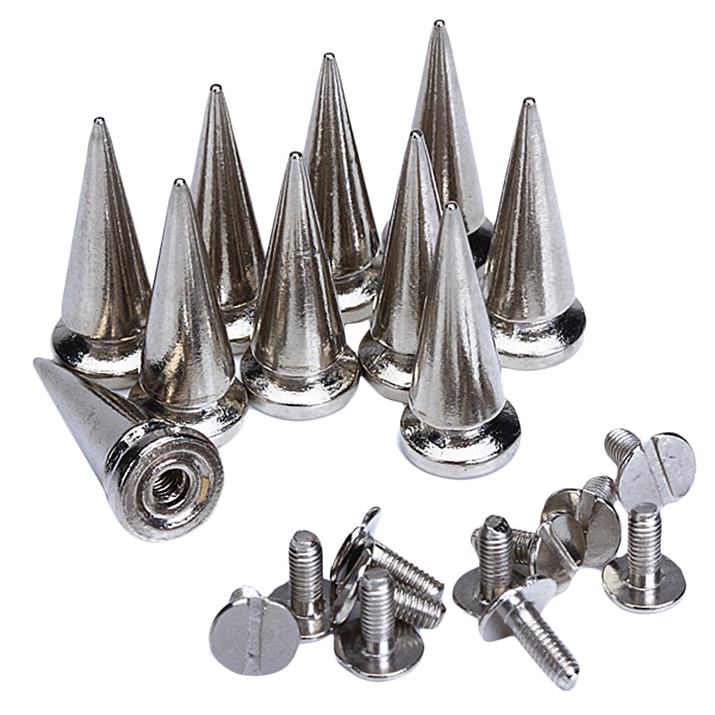 10 ensembles argent pointes goujons cône 25mm pour vêtements en cuir artisanat bricolage