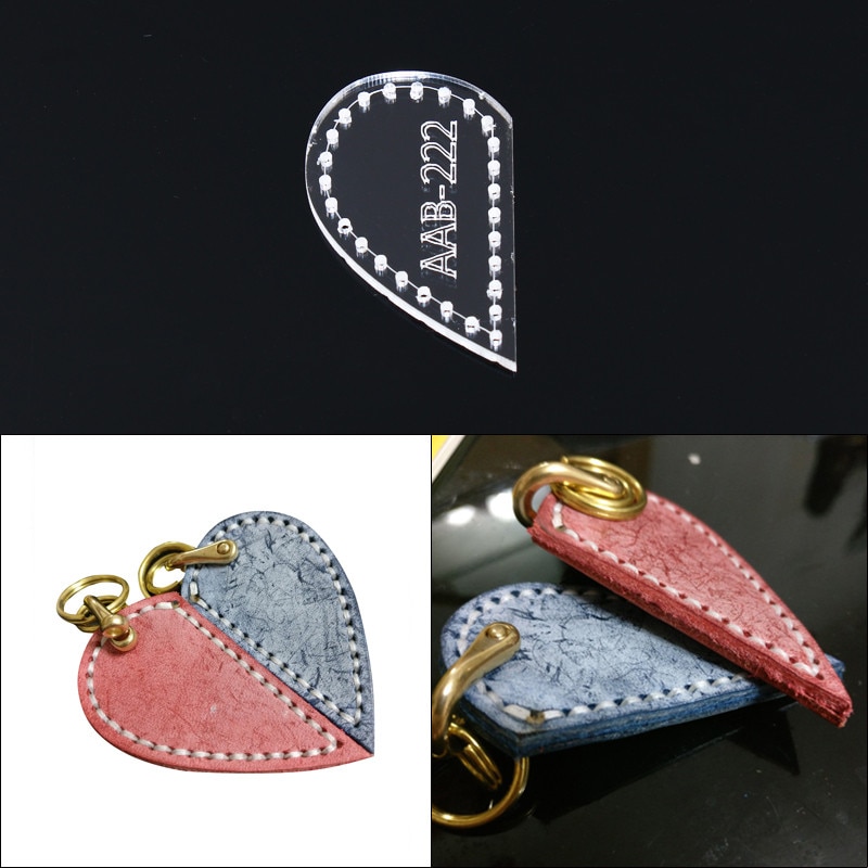 Leather Handmade Craft Key Ring Parts heart-shaped Sewing Pattern Acrylic Stencil Template Sewing Accessories with Holes 5x3cm