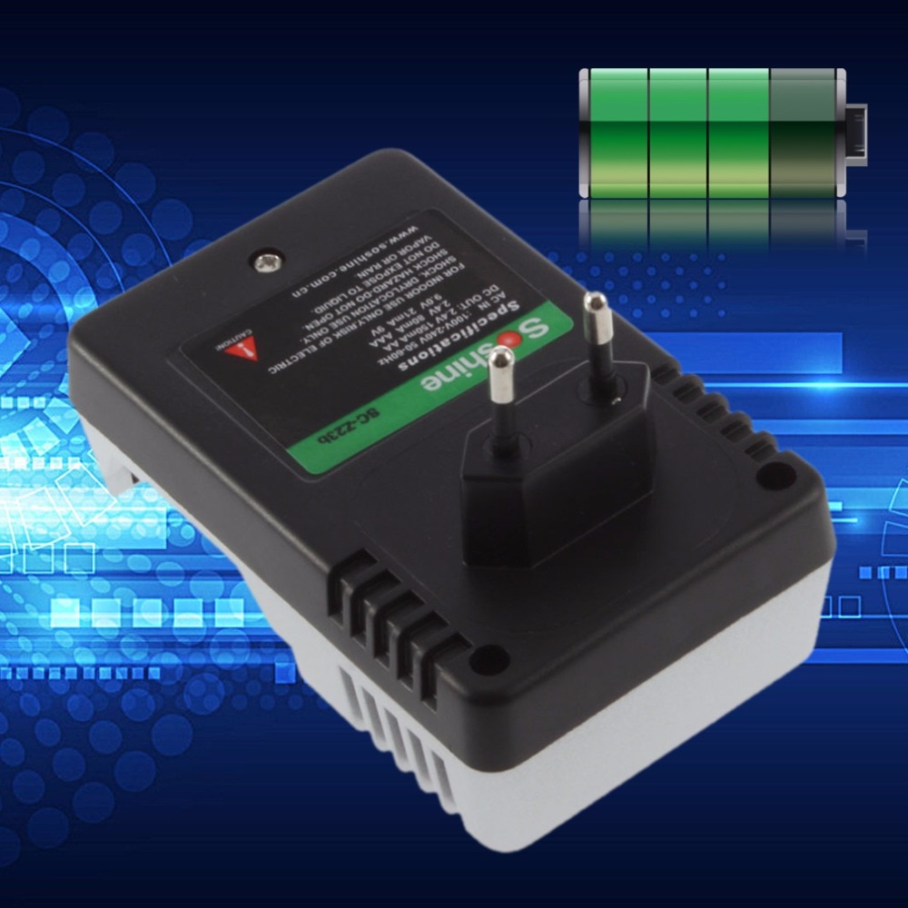 Soshine Rechargeable Battery Charger AA AAA 9V Ni-MH Ni-Cd Batteries Wall Desk Charging Chargers for Travel EU Plug