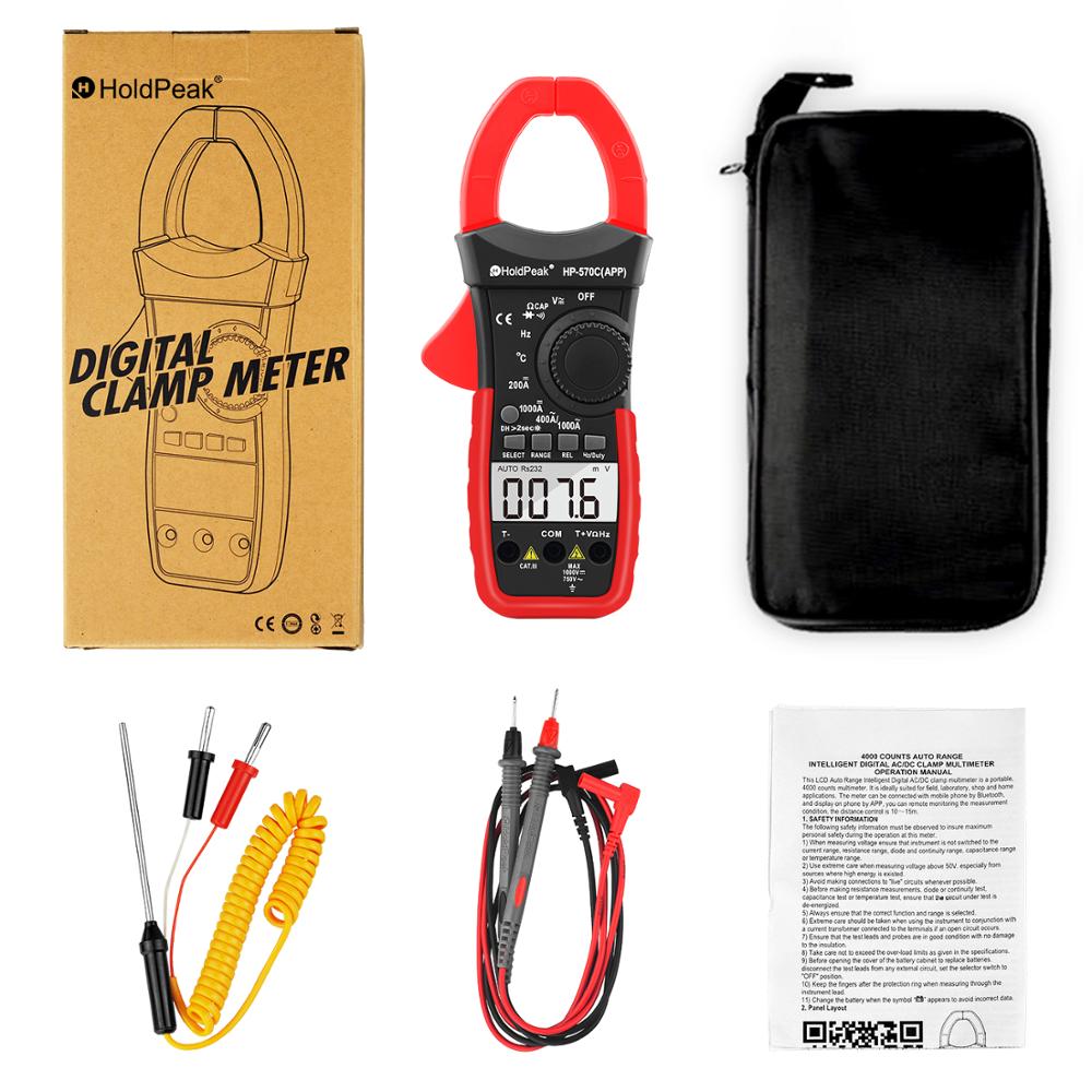 HP-570C-APP cyfrowy zacisk multimetr połączyć z APP przez Bluetooth, miernik rezystancji wzmacniacz, 4000 zlicza AC/napięcie prądu stałego AC/DC prądu: HP-570C-APP