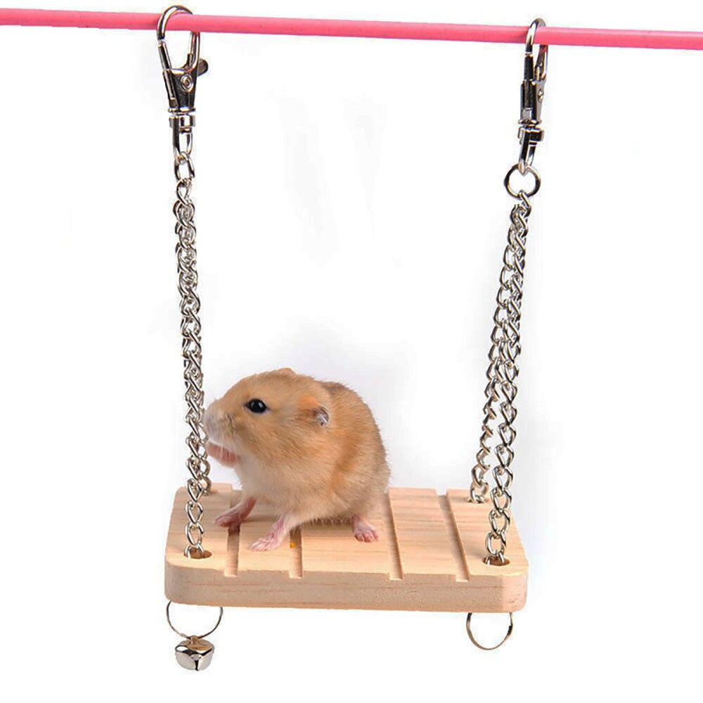 Hamster columpio con campana colgante para mascota pequeña, barco mecedora, juguete de madera, suministros
